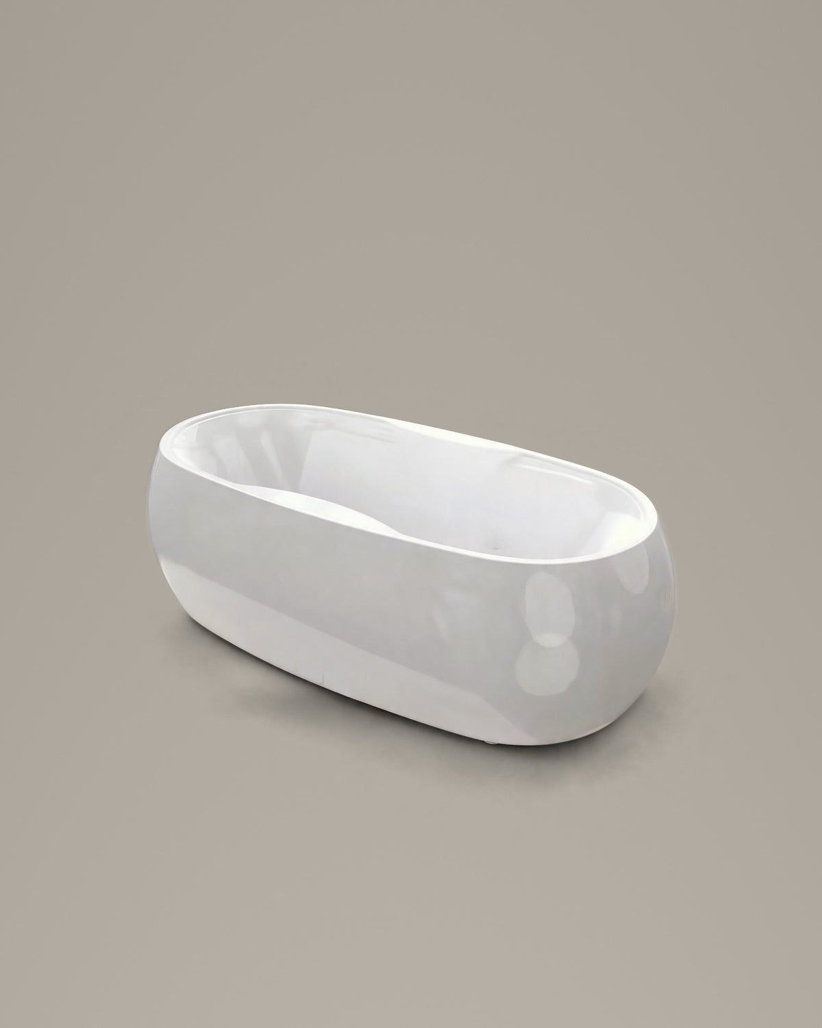 COVE oval vessel in white acrylic, three-quarter view, on a warm grey studio background