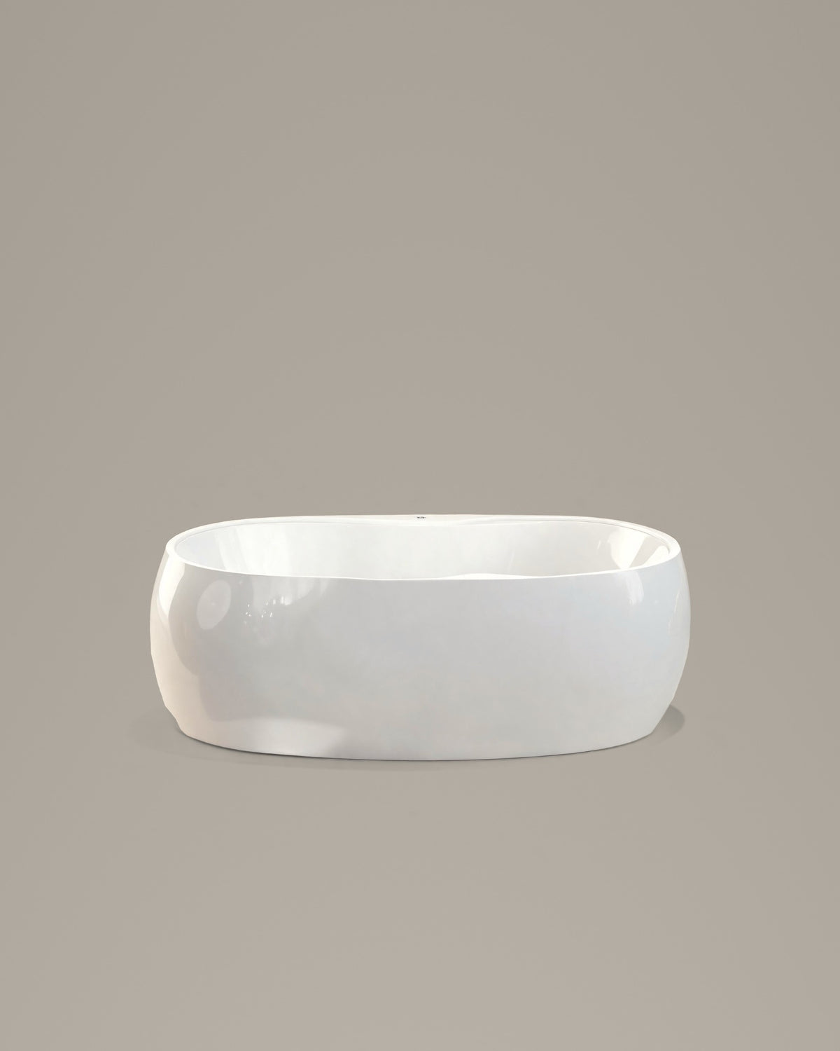 COVE oval vessel in white acrylic, side view, on a warm grey studio background