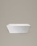 TIDE vessel in white acrylic, front view on a warm grey studio background, three ports at the base